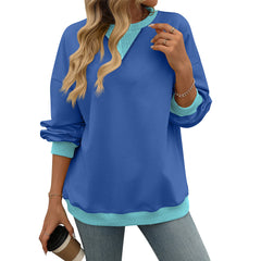 Solid Color Round Neck Fork Loose Sweatshirt Sweater