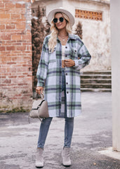 Women's Casual Flannel Plaid Shirt Long Jacket