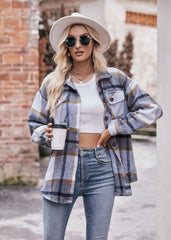 Women's Plaid Jacket Casual Loose Pocket Shirt