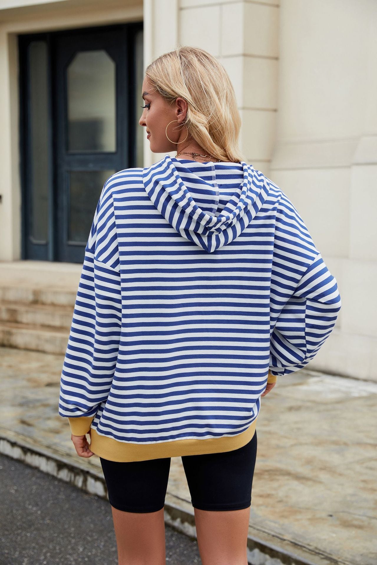 Striped Contrast Casual Hooded Loose Pocket Sweater