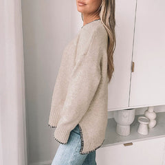 Solid Color Versatile Split-end Pullover Sweater