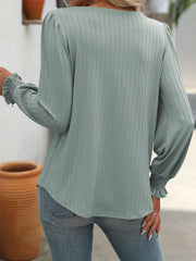 Women's Bubble Sleeve Square Neck Pleated Long Sleeve T-Shirt