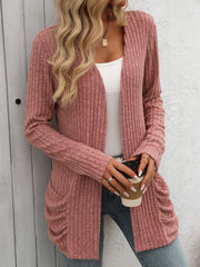 Solid Color Pit Strip Abraded Pocket Cardigan Long-sleeved Jacket