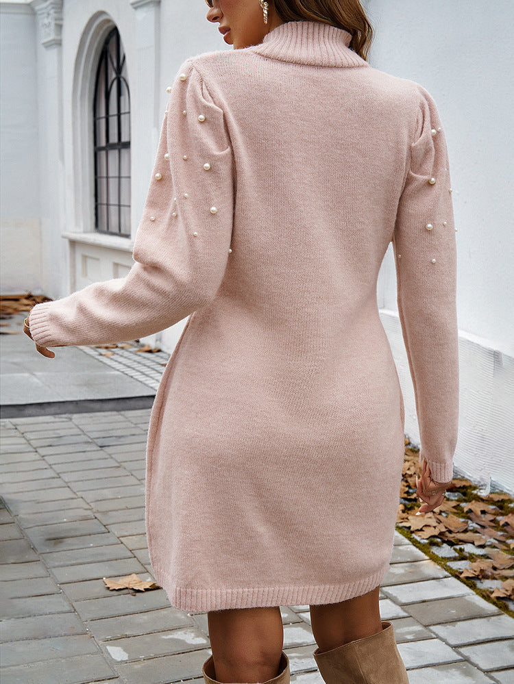 Elegant Style Turtleneck Hip-wrapped Sweater Dress