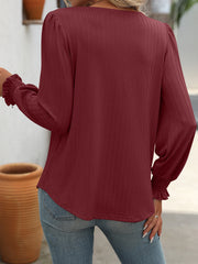 Women's Bubble Sleeve Square Neck Pleated Long Sleeve T-Shirt