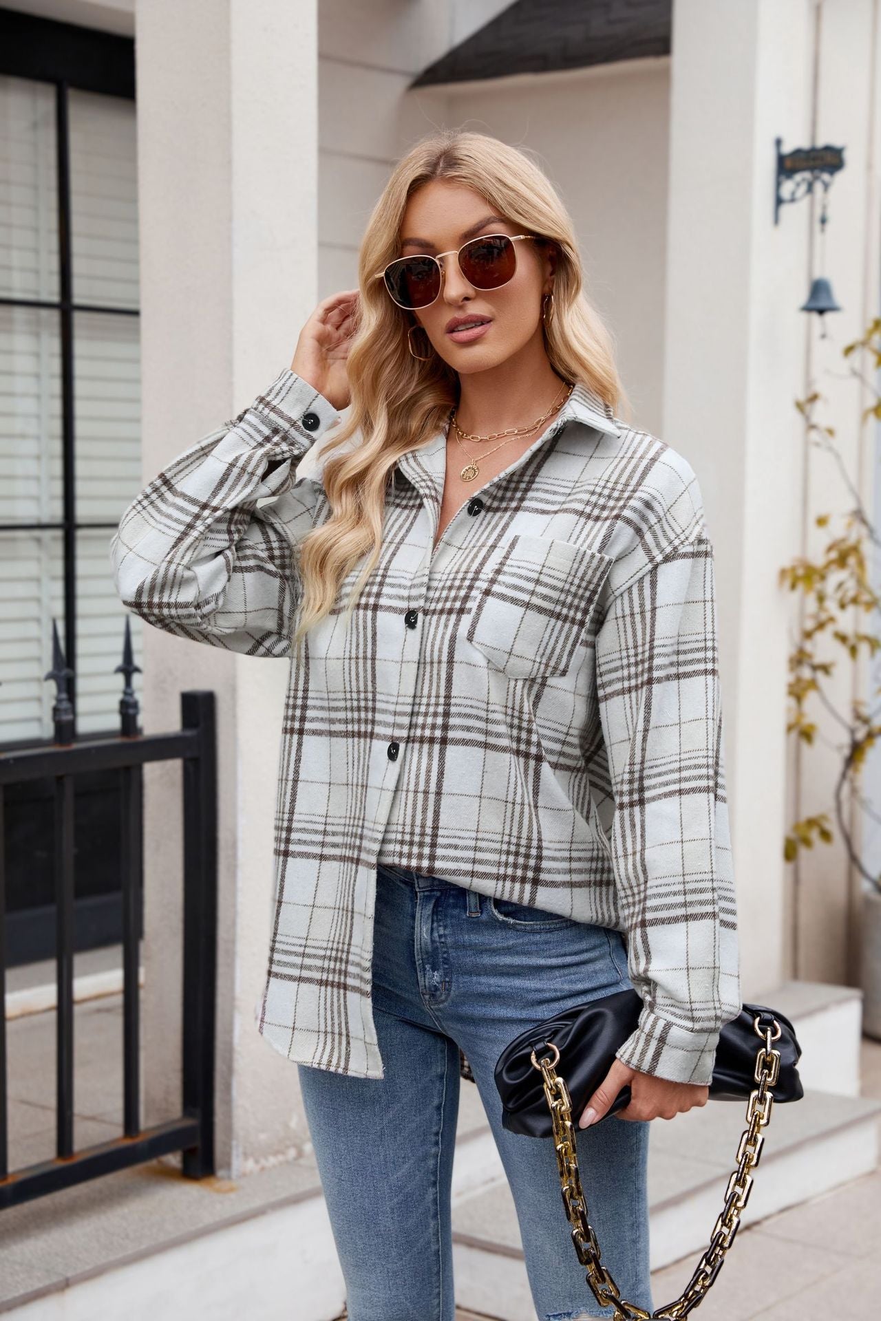 Women's Clothing Plaid Button-up Flannel Shirt