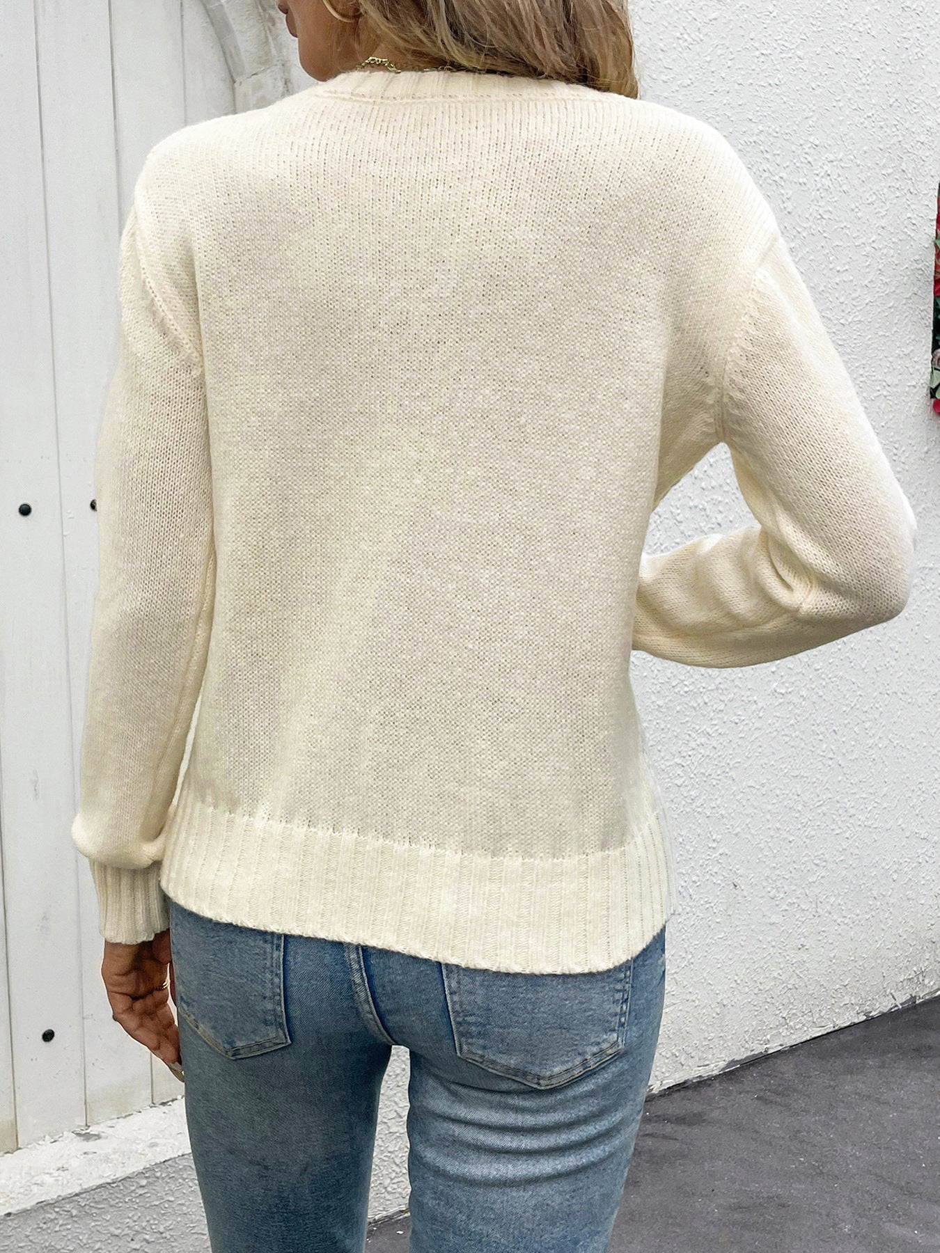 Knitted Sweater Round Neck Long Sleeve Hollow Women's Sweater