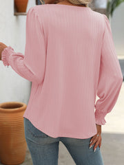 Women's Bubble Sleeve Square Neck Pleated Long Sleeve T-Shirt