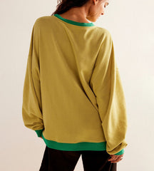 Solid Color Round Neck Fork Loose Sweatshirt Sweater