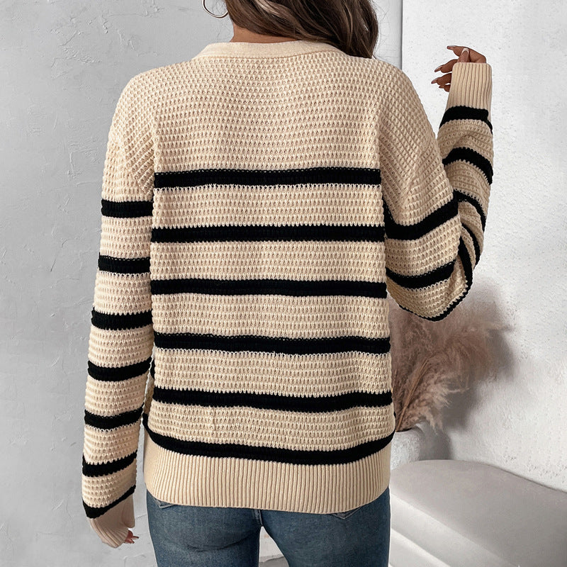 Button-detachable Striped Lazy Loose Sweater