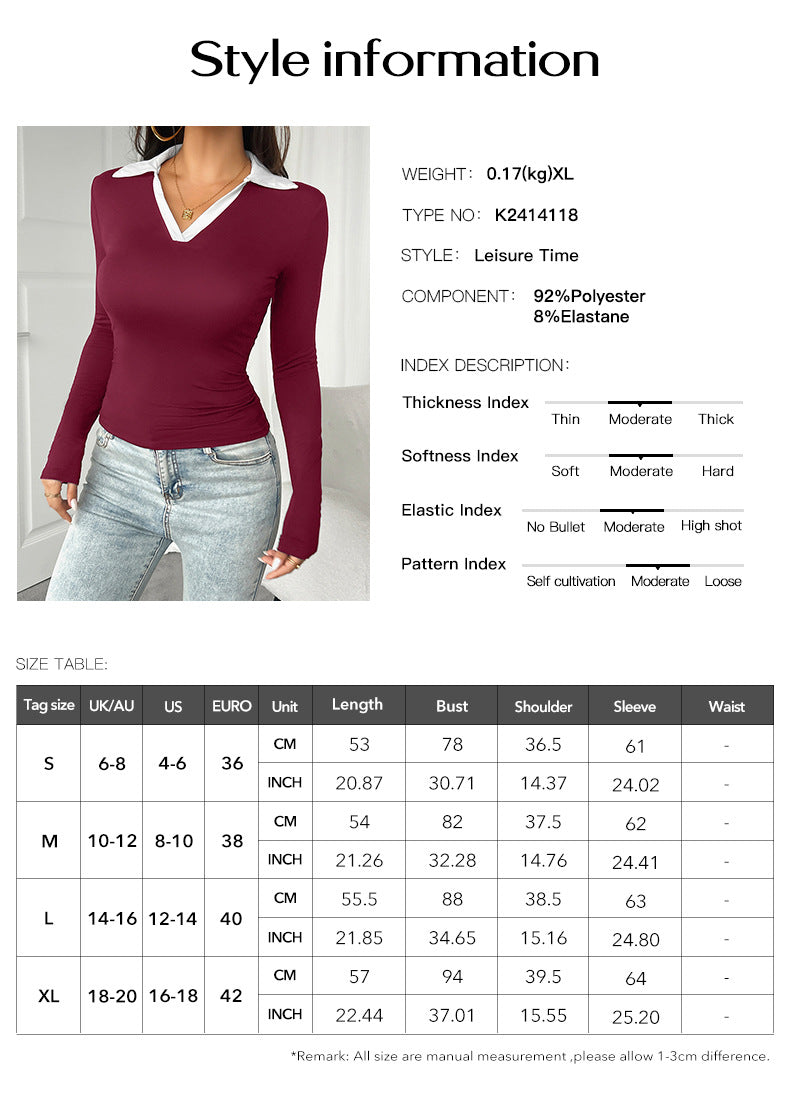 Women's Slim Fit Buckle-free Polo Neck Knitted Top Women's Clothing