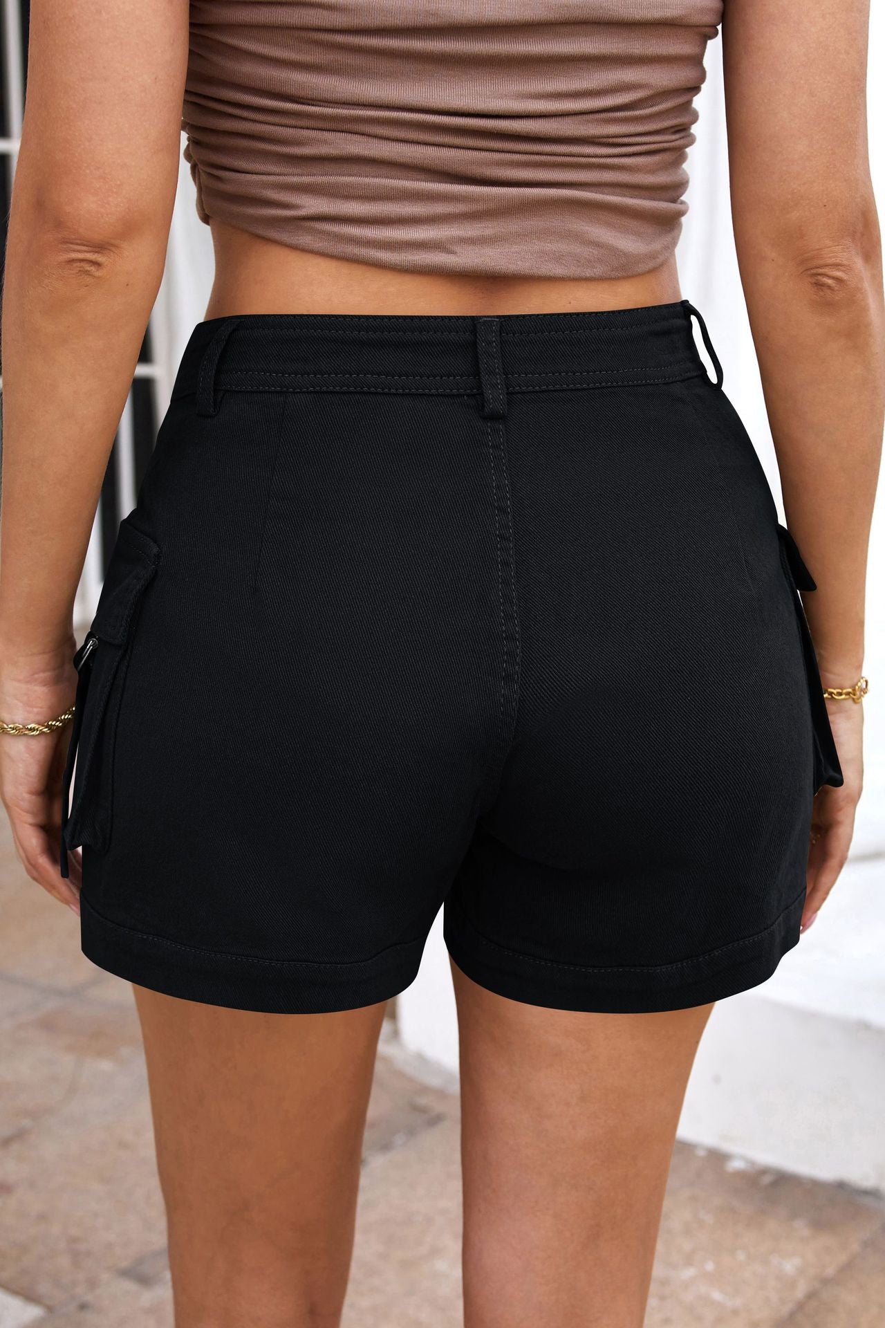 Women's High-waisted Stylish Elastic Pocket Casual Cargo Shorts