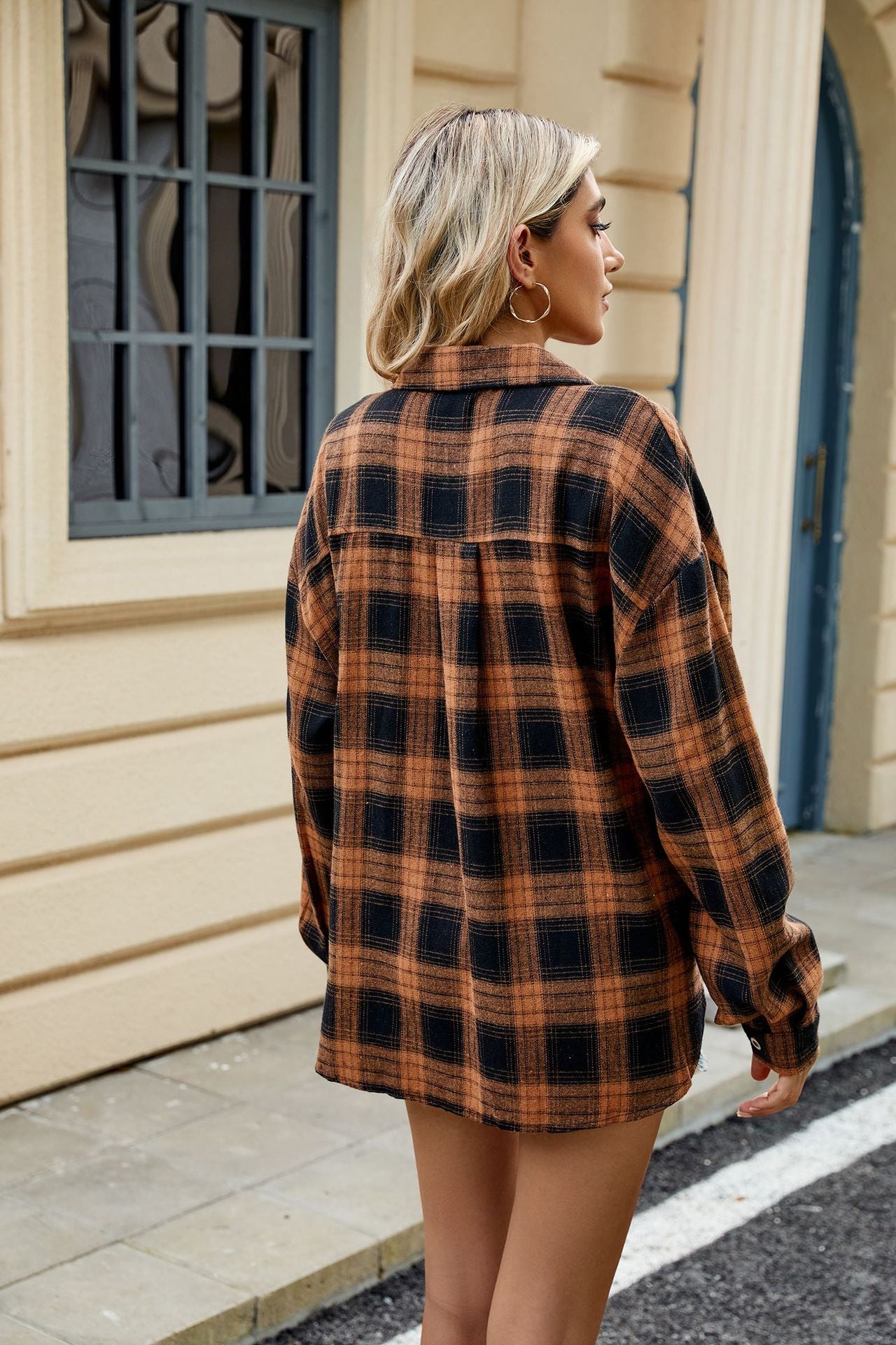 Long Sleeve Pocket Button Plaid Shirt