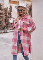 Women's Long Coat Mohair Plaid Jacket