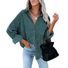 Women's Solid Color Loose Casual Corduroy Shirt