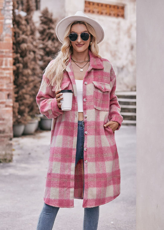 Women's Long Coat Mohair Plaid Jacket