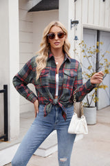 Women's  New Casual Fashion Loose Plaid Pocket Shirt