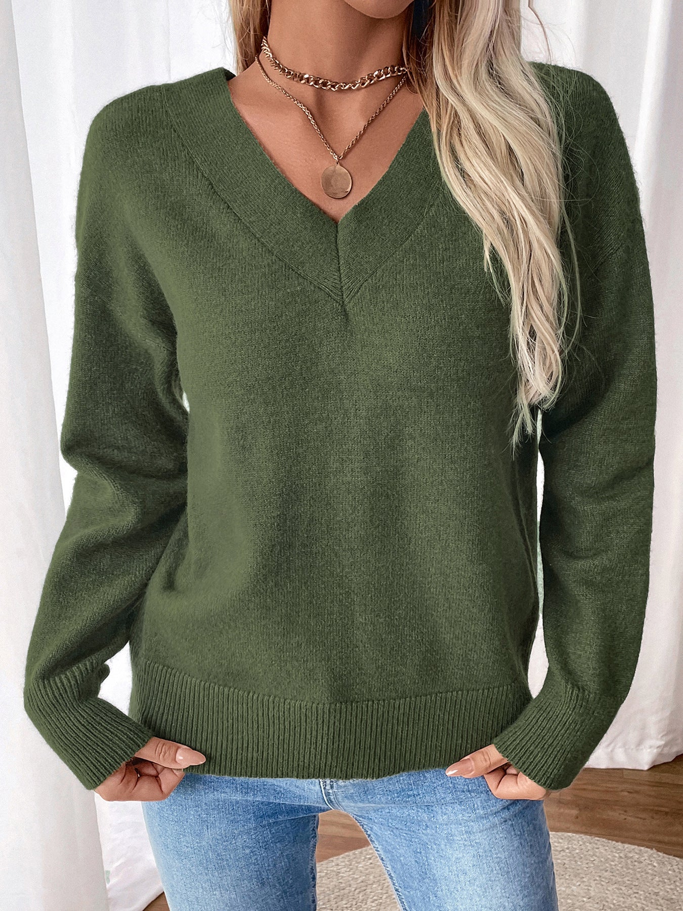 Knitted Sweater V-neck Temperament Backless Split Sweater