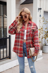 Women's  New Casual Fashion Loose Plaid Pocket Shirt