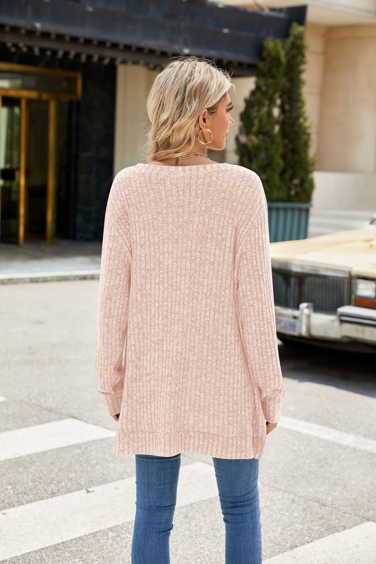 Crew Neck Loose Long-sleeved Split Top