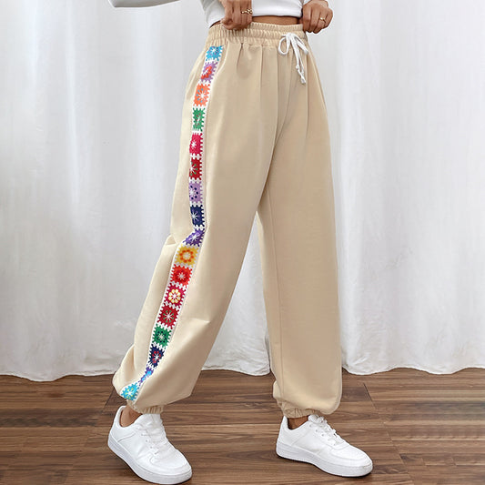 Loose Color Strip Splicing Sweatpants