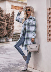 Women's Casual Flannel Plaid Shirt Long Jacket