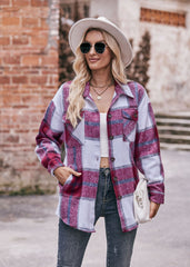 Women's Plaid Jacket Casual Loose Pocket Shirt