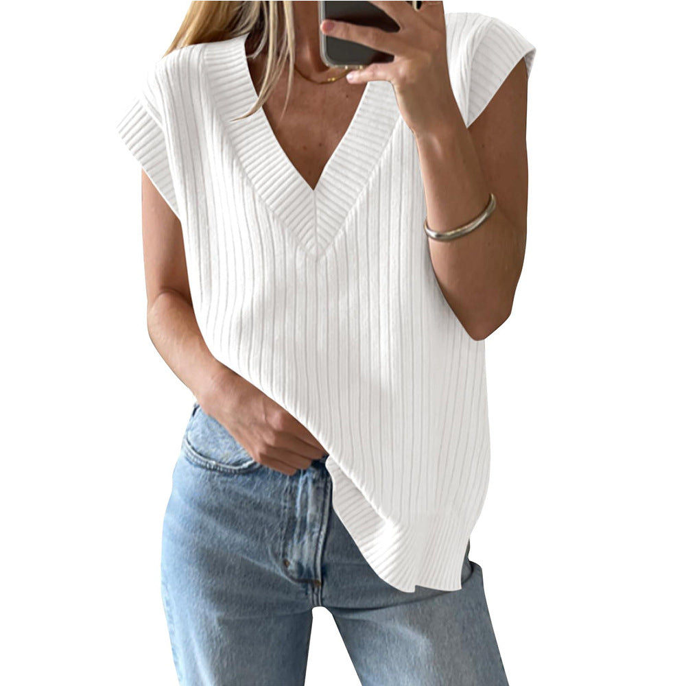 V-neck Sleeveless Casual Loose Pullover Sweater Vest