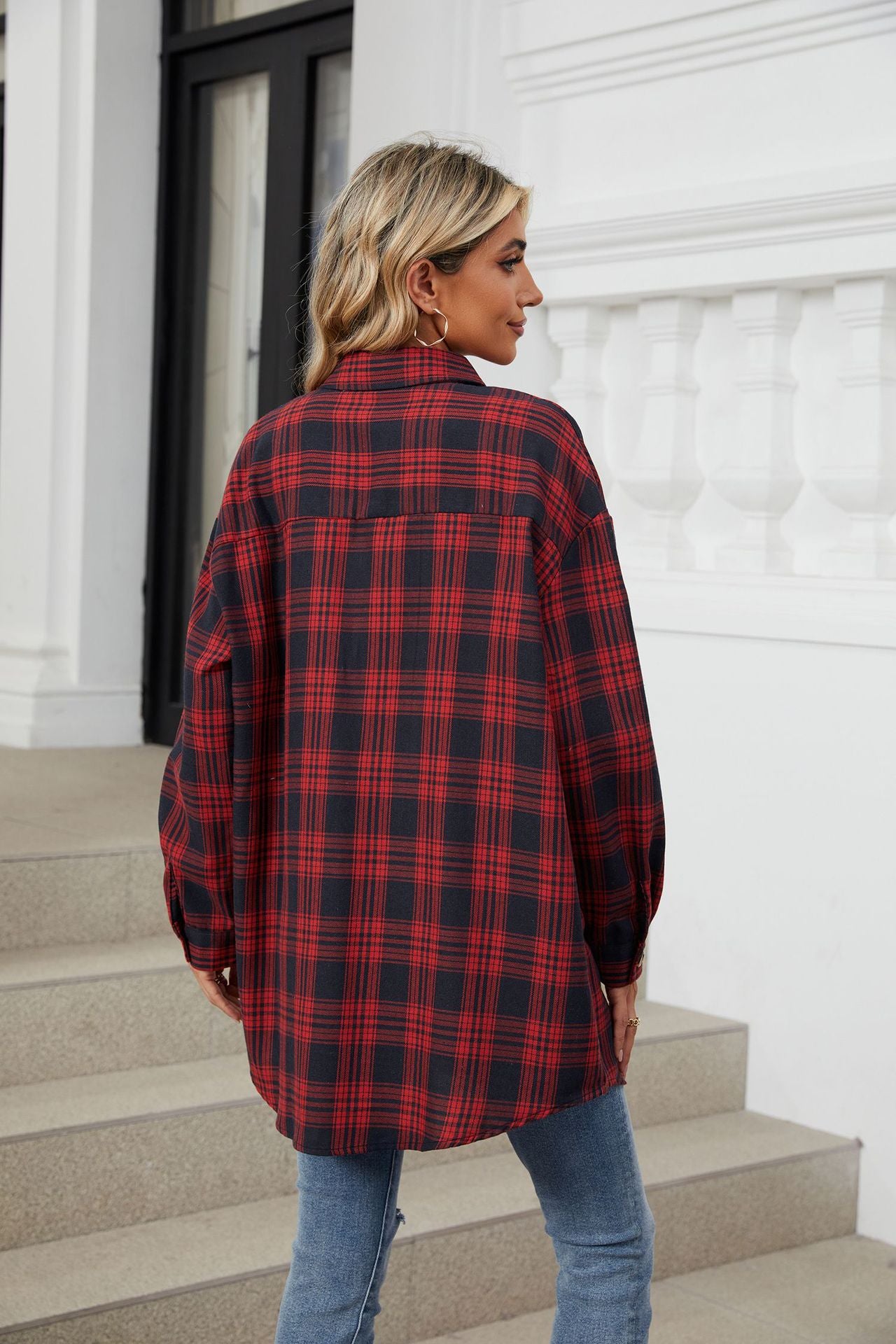 Women's Plaid Shirt Polished Long Sleeve Shirt