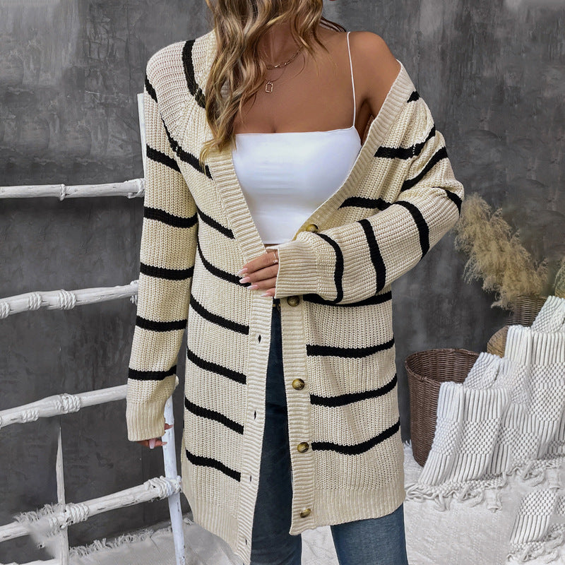 Striped Loose Cardigan Versatile Sweater Top