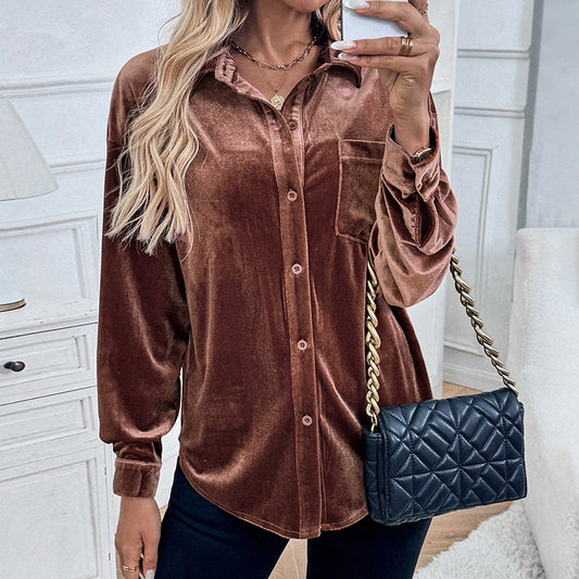 Women's Long Sleeve Velvet Cardigan Top