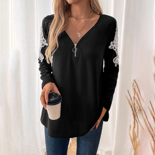 Lace Stitched Long-sleeved Top