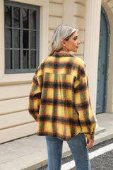 Lapel Plaid Long-sleeved Loose Woolen Jacket