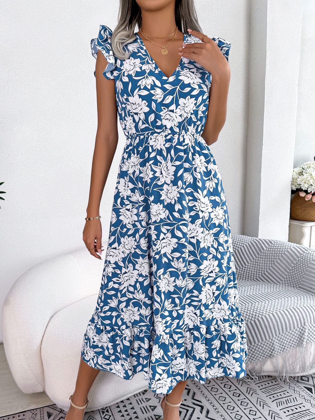 Casual Sleeveless V-Neck Hok Long Dresses Waist Maxi