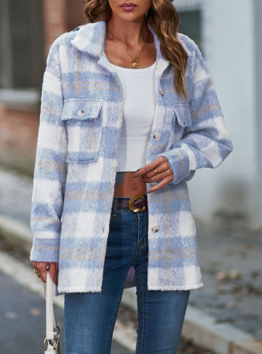 Women's Plaid Mohair Coat Woolen Thick Coat