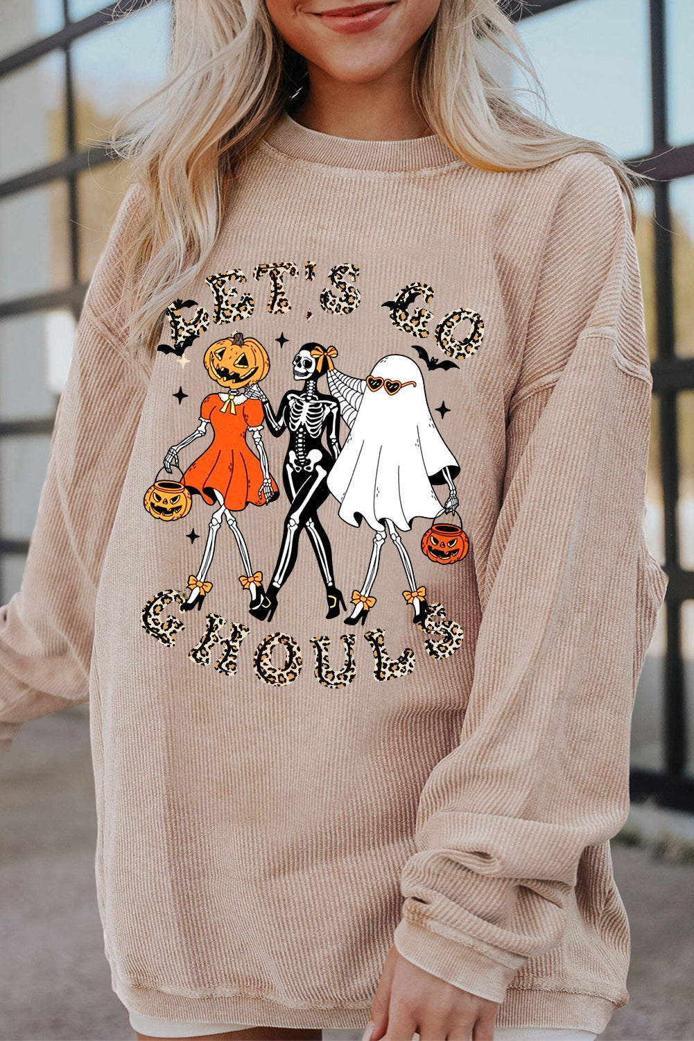 Halloween Spooky Crew Neck Pumpkin Skull Pullover Sweatshirt