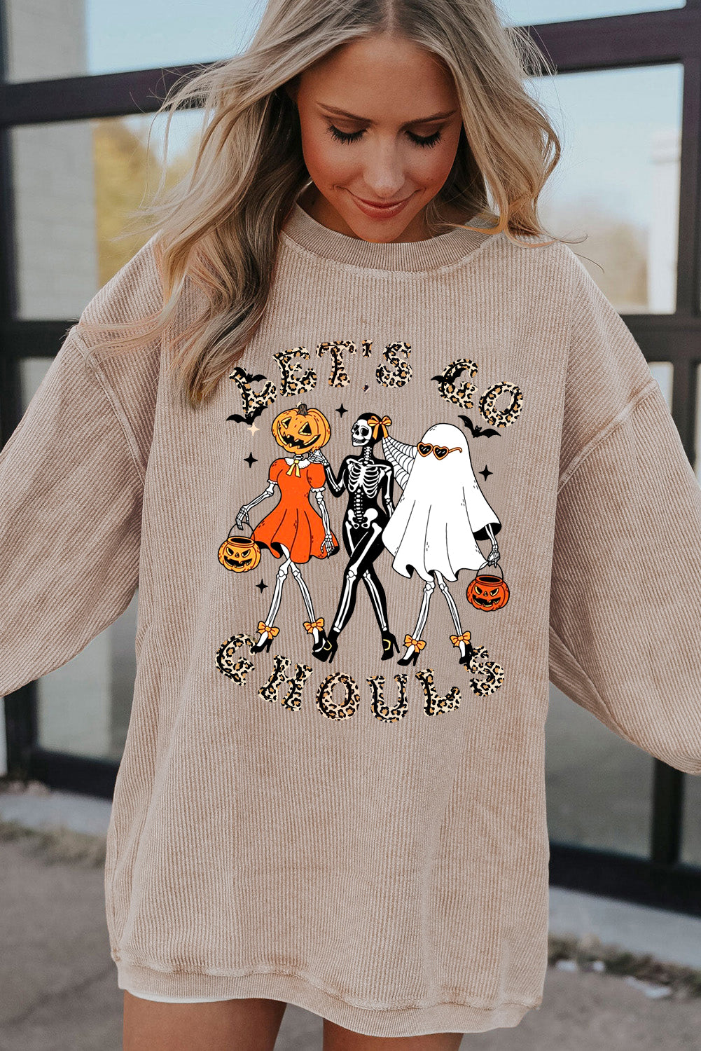 Halloween Spooky Crew Neck Pumpkin Skull Pullover Sweatshirt