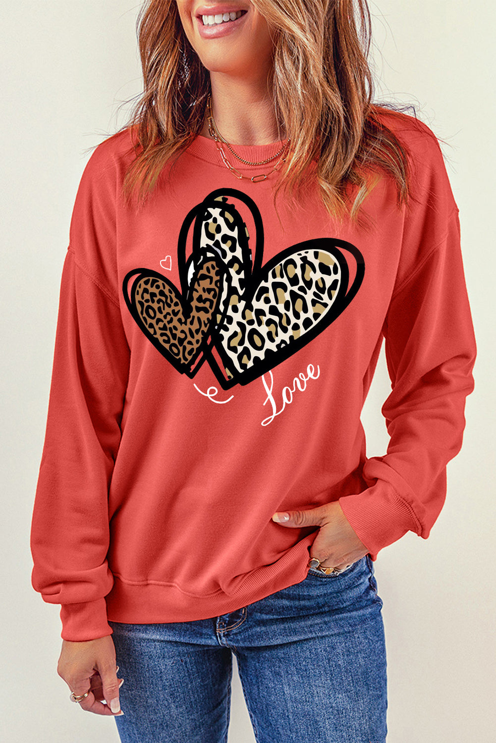 Adorable Leopard Heart Pullover Sweatshirt with Love Motif