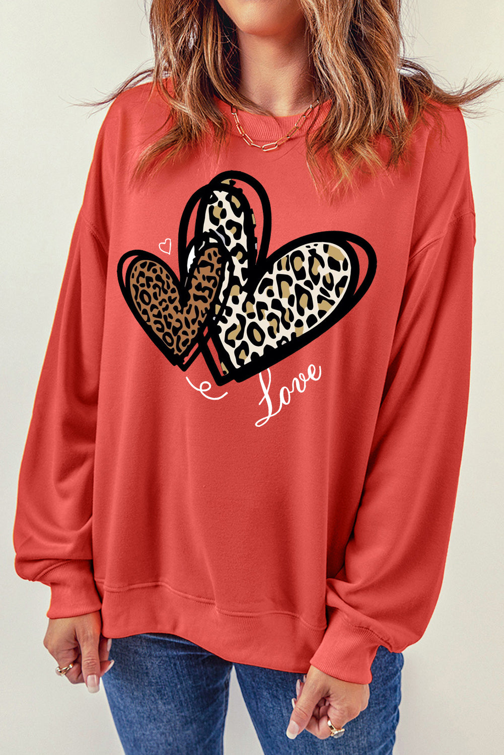 Adorable Leopard Heart Pullover Sweatshirt with Love Motif