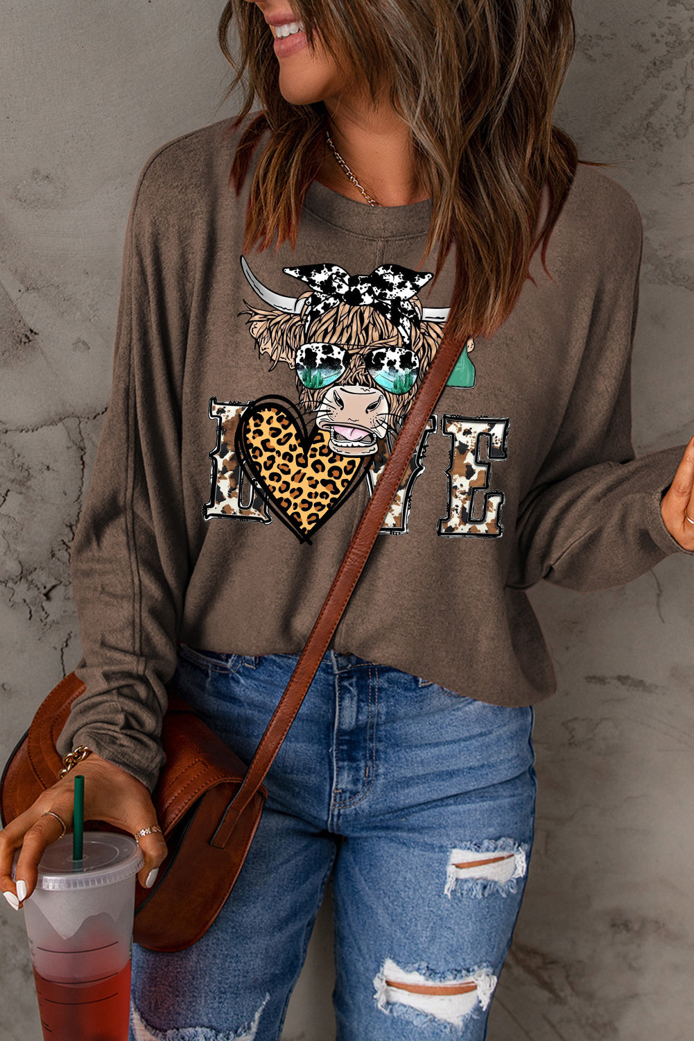 Date Night Heart Leopard Patchwork Long Sleeve Knit Top