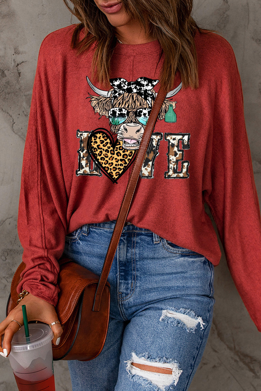 Date Night Heart Leopard Patchwork Long Sleeve Knit Top