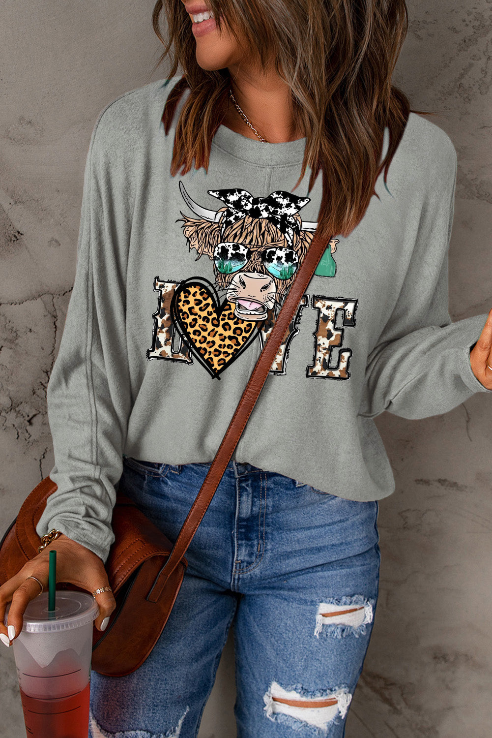 Date Night Heart Leopard Patchwork Long Sleeve Knit Top