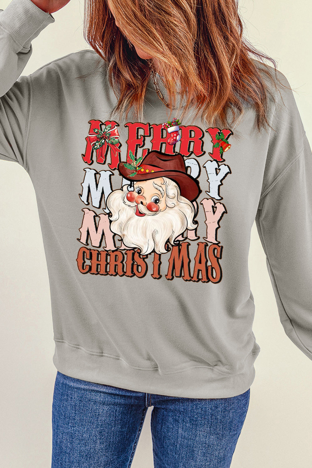 Christmas Round Neck Santa Claus Pattern Pullover Sweatshirt