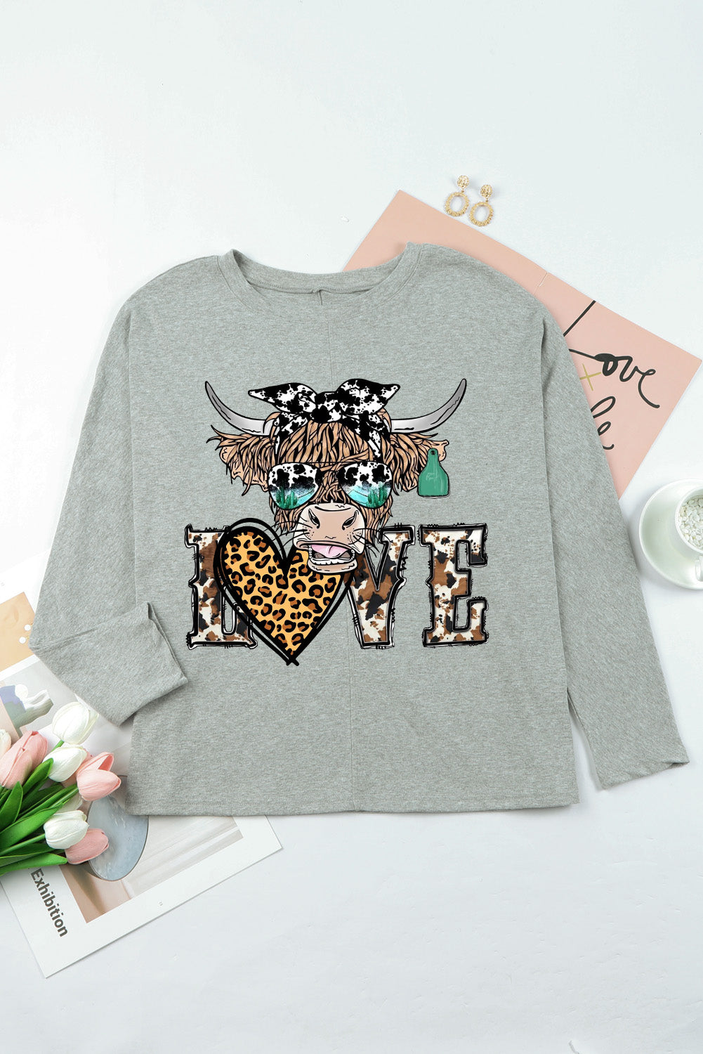 Date Night Heart Leopard Patchwork Long Sleeve Knit Top