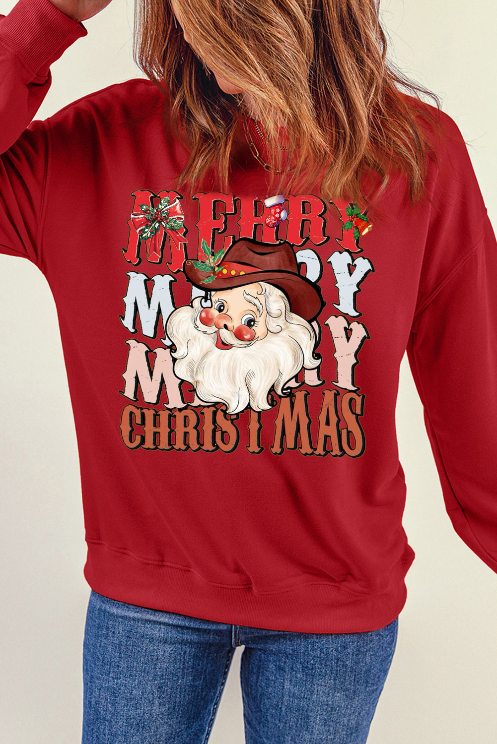 Christmas Round Neck Santa Claus Pattern Pullover Sweatshirt