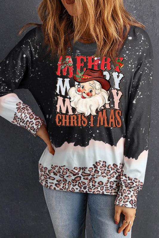 Santa Claus Pattern Black Pullover Sweatshirt