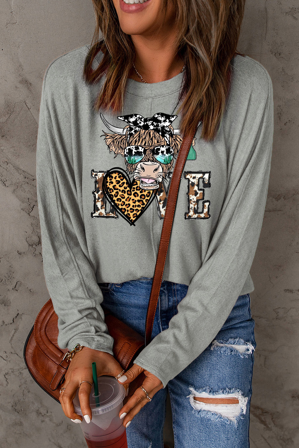 Date Night Heart Leopard Patchwork Long Sleeve Knit Top