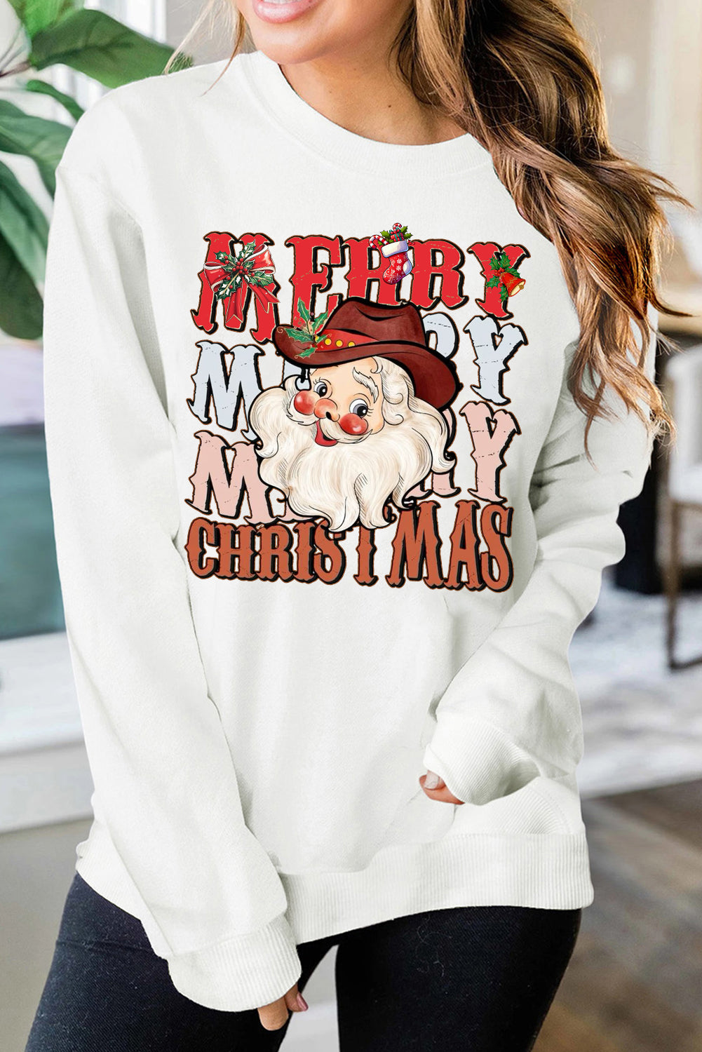 Christmas Round Neck Santa Claus Pattern Pullover Sweatshirt