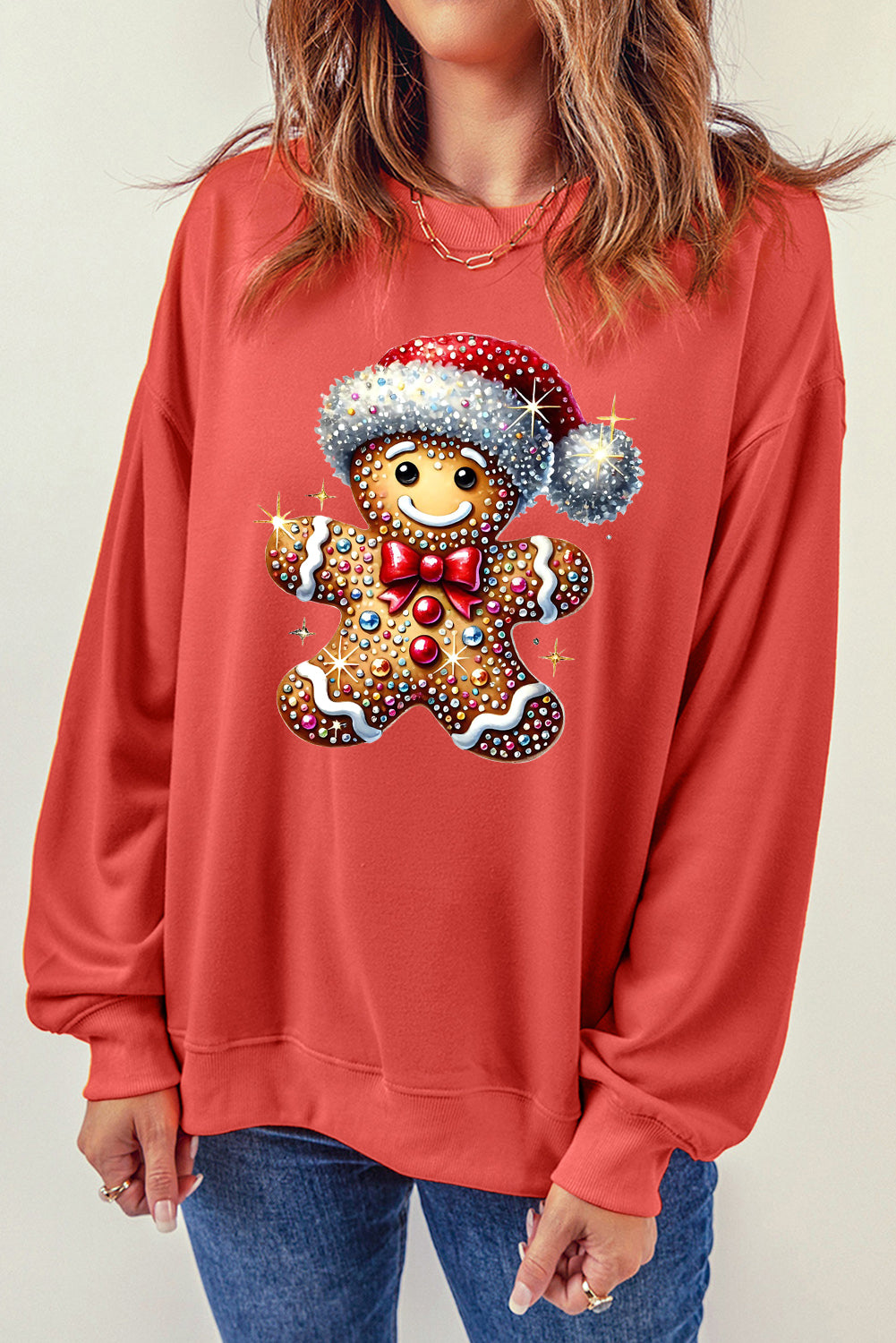 Santa Hat Bear Pattern Crew Neck Pullover Sweatshirt