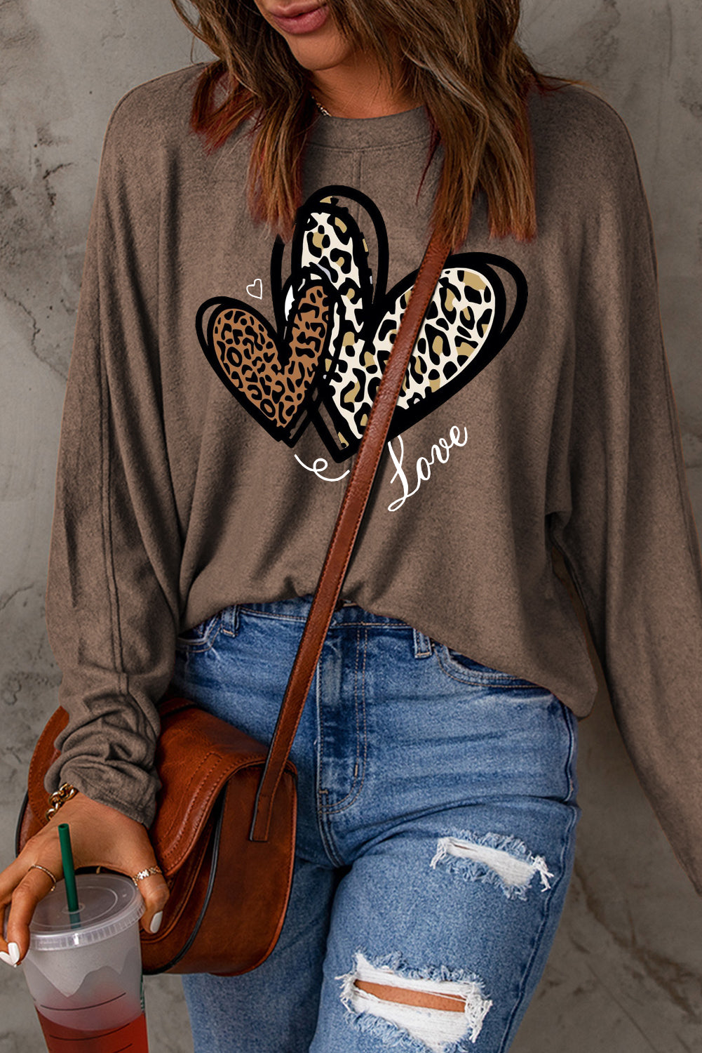 Valentine's Day Heart Leopard Print Patchwork Long Sleeve Knit Top